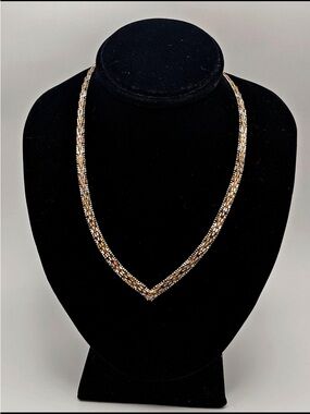 Vintage 925 Silver Tri-Colored Vermeil Riccio Chevron Collar Necklace